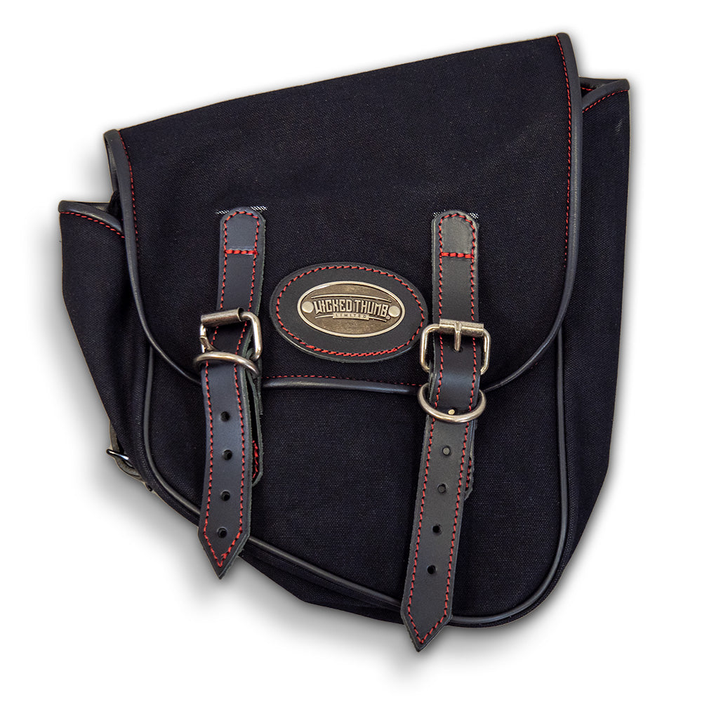 Black/Red Canvas and Leather Saddlebag
